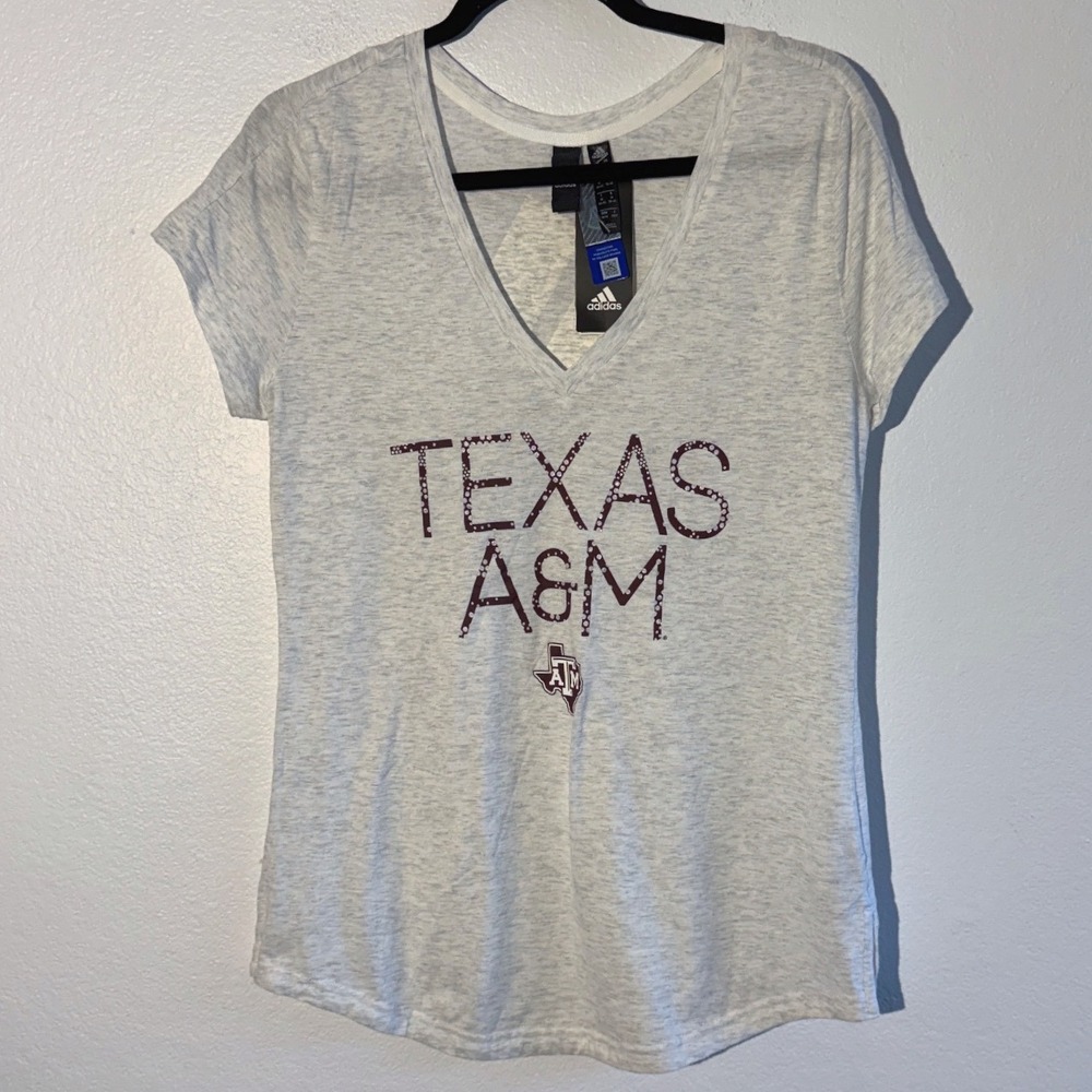 New Adidas Texas A&M Aggies Womens V-Neck T-Shirt Grey Heather Size Medium